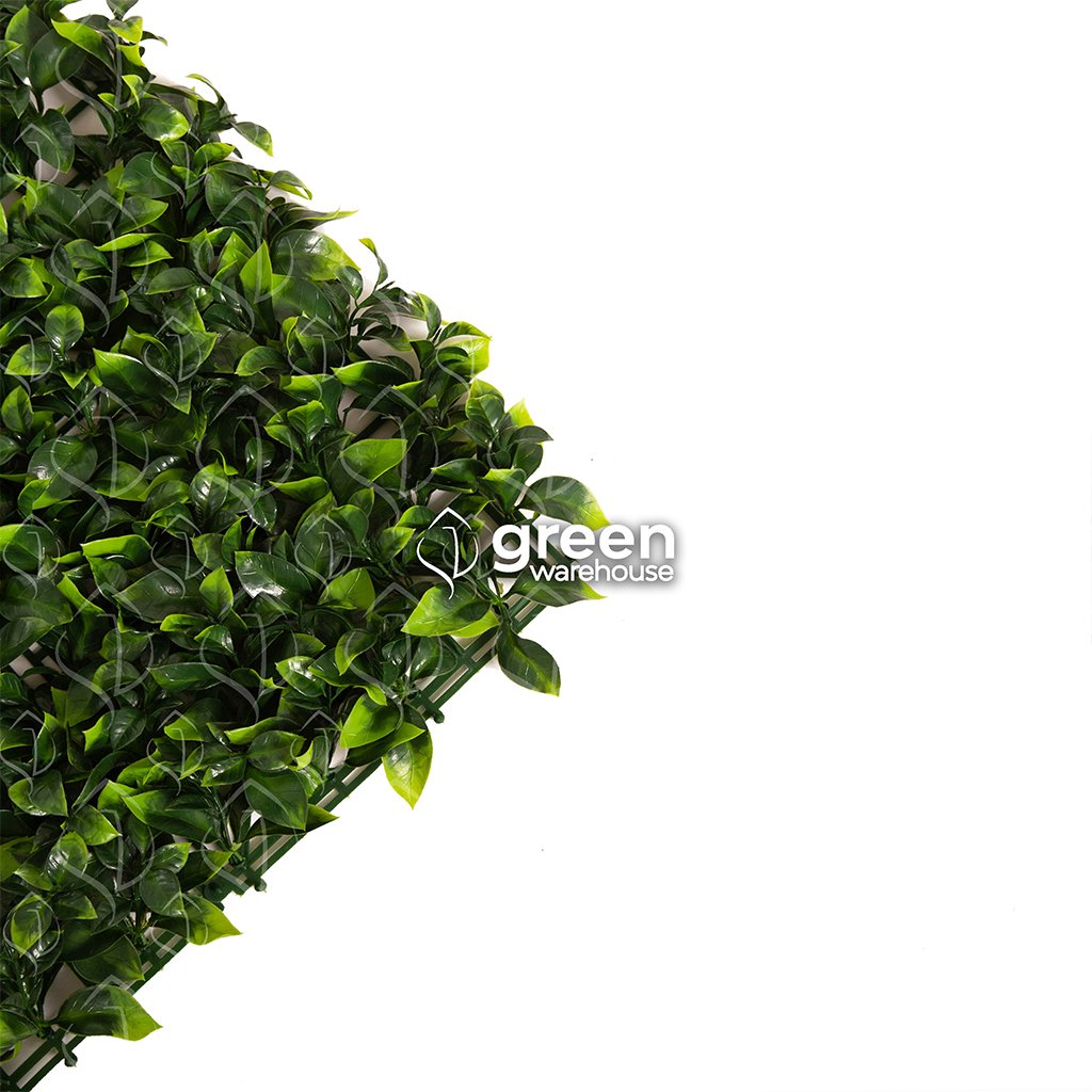 The artificial Gardenia Leaf wall panel is characterized by having medium-sized leaves with an exceptional texture.