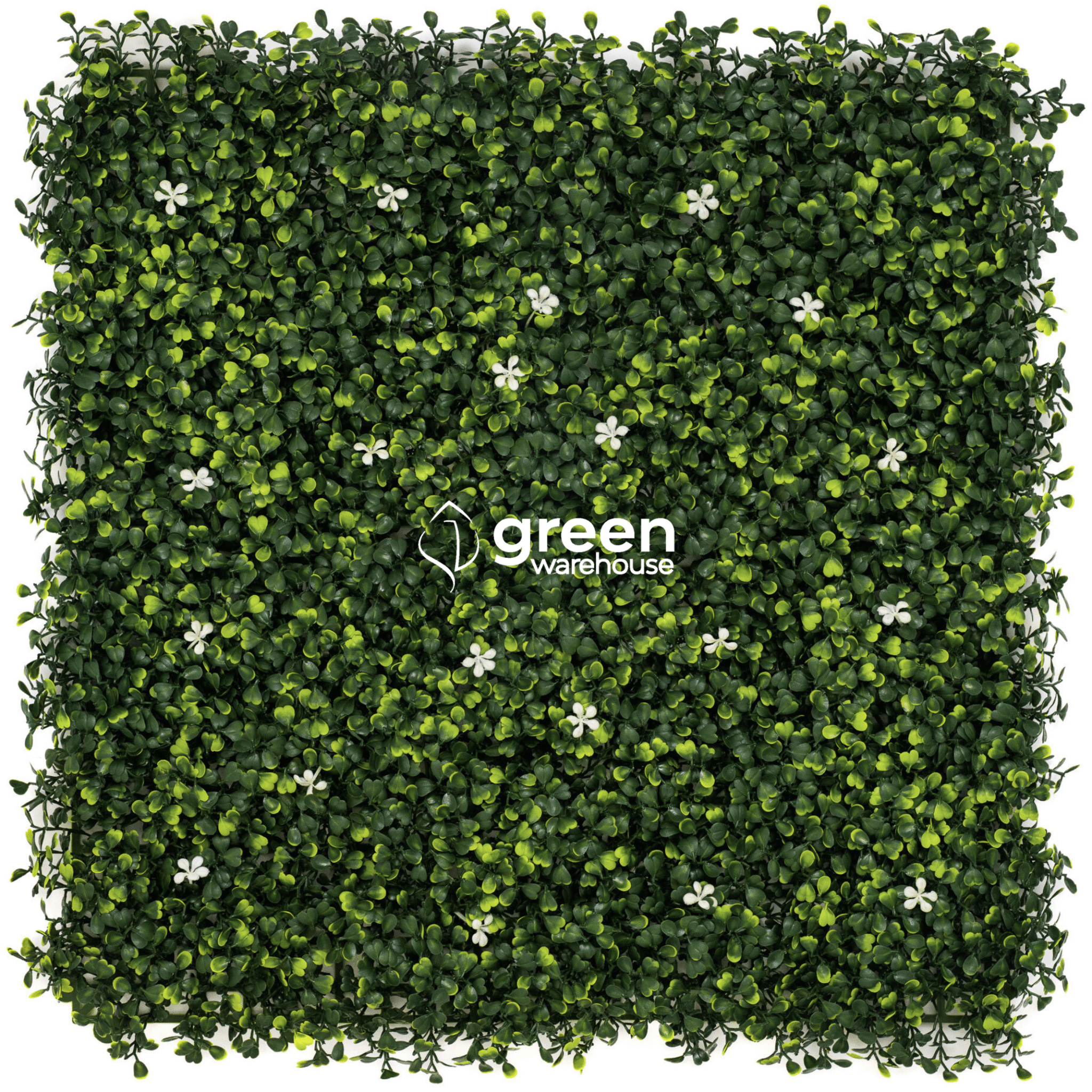Jasmine Artificial Hedge Panel 40x40 with UV-protected foliage and white flowers for vertical gardens and outdoor privacy