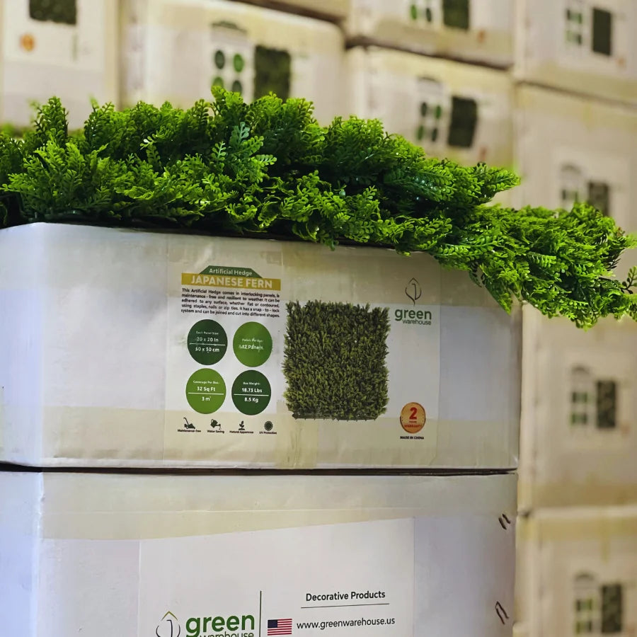 Wholesale artificial green wall panels with UV-protected foliage. Buy in bulk from Green Warehouse USA with immediate delivery for indoor or outdoor projects.