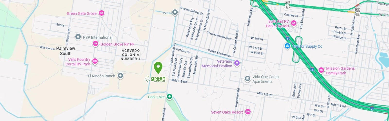 Google map Green Warehouse location at 704 S Schuerbach Rd, Mission, Texas 