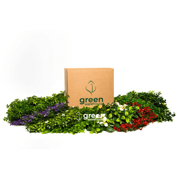 Artificial foliage sample kit with 13 models from Basic, Premium, and Elite collections. Compare textures, colors, and densities for artificial green wall projects.