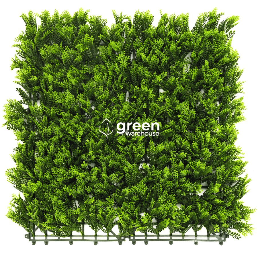 Japanese Fern Artificial Hedge Panel 40x40 with UV-resistant layered foliage and lime green tips, realistic fern wall panel ideal for tropical green wall décor, patios, and vertical gardens